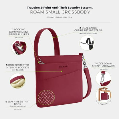 Travelon Anti-Theft Roam Small Crossbody - color: Cranberry