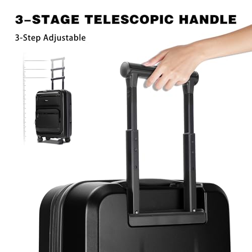28 Inch Luggage with Spinner wheels, Expandable Hybrid Soft Front & Hard Shell Large Checked Luggage with TSA Lock, Black - color: Black, size: 28 Inch