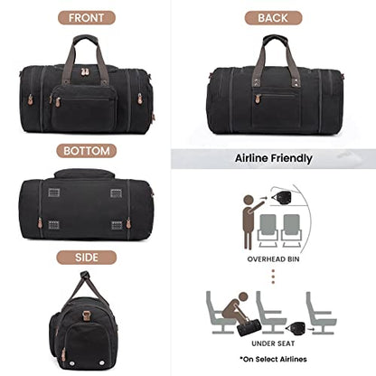 Sucipi Canvas Duffel Bag for Men, Expandable Weekend Overnight travel bags - color: Black
