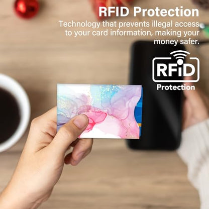 RFID Blocking Sleeves (10 RFID Blocking Sleeves, 10 Unique Designs) Identity Theft Protection Travel Case Set (Pink Marble Style - color: Pink Marble Style
