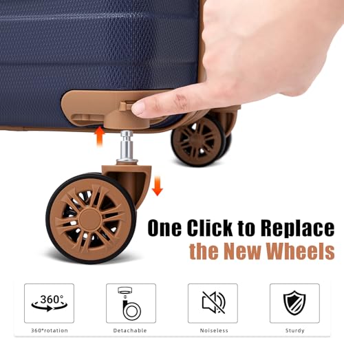 Cobens Luggage Sets 5 Piece, Suitcase with Wheels, 20/24/28inch, DarkBlue - color: DarkBlue