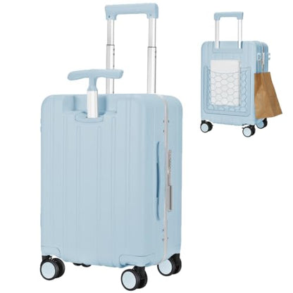 MRPLUM 20" Carry On Luggage Double Handle Suitcase with Net Pocket,Blue - color: Blue