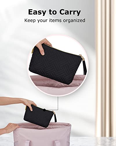 BAGSMART Small Makeup Bag, Elegant Cosmetic Pouch with Tassel, Soft Water-Resistant Travel Organizer for Women, Cosmetics & Everyday Essentials, Black - color: Ⅴ-Black-1pcs