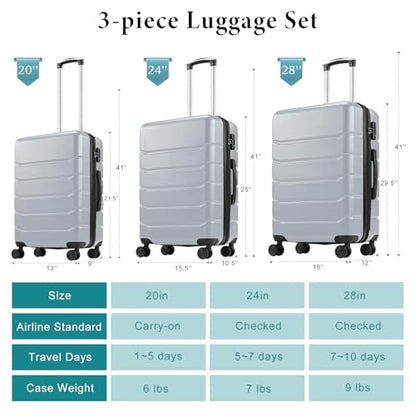 OLIXIS 25 Inch Luggage, Hardside Suitcase with Spinner Wheels, Lightweight ABS Hard Shell Checked Luggage, TSA Approved Lock, Expandable Medium Suitcase for Travel & Business–Light Grey - color: Light Grey, size: 25 IN