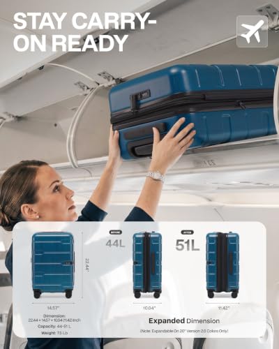Coolife Carry On Luggage Hardside Suitcase with Spinner Wheels, 20in - color: Caribbean Blue-New2.0, size: Carry On(20in)