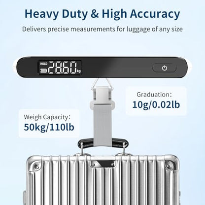 Ultrean Luggage Scale with Power Display, 110lb Digital Suitcase Weight Scale for Travel, Portable Handheld Baggage Scale with Ergonomic Curved Handle, Battery Included