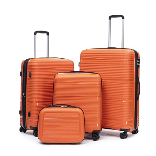 Rosamo 4 Piece PP Hardside Expandable Luggage Set - Lightweight 29/25/21/16 Inch Spinner Suitcase with TSA Lock & Telescoping Handle, Durable Travel Luggage - color: Orange