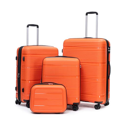 Rosamo 4 Piece PP Hardside Expandable Luggage Set - Lightweight 29/25/21/16 Inch Spinner Suitcase with TSA Lock & Telescoping Handle, Durable Travel Luggage - color: Orange