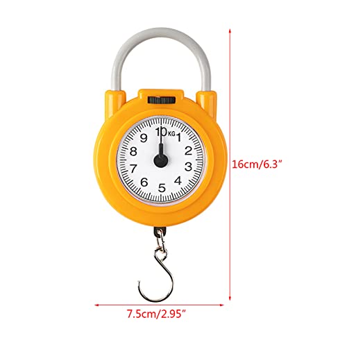 10kg Portable Mechanical Scale Hanging/Fish/Luggages/Kitchen Scale Hanging Hook Multi-Purpose for Household Travel Food - color: Yellow