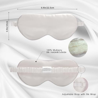 100% Mulberry Silk Eye Mask for Sleeping with Silk Wrapped Adjustable Strap,Ivory White - color: Ivory White