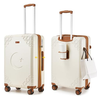 Somago 20 Inch Carry On Suitcase with Brake Wheels & Cup Holder, Star Moon Hardside Luggage with TSA Lock, Expandable Rolling Bag for Business Travel and Weekend Getaway,White Glitter - color: White Glitter, size: 1 PC Expandable 20 In
