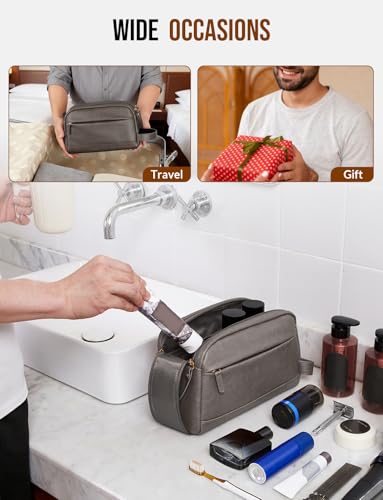 PU Leather Toiletry Bag for Men, Grey - color: Grey, size: Medium