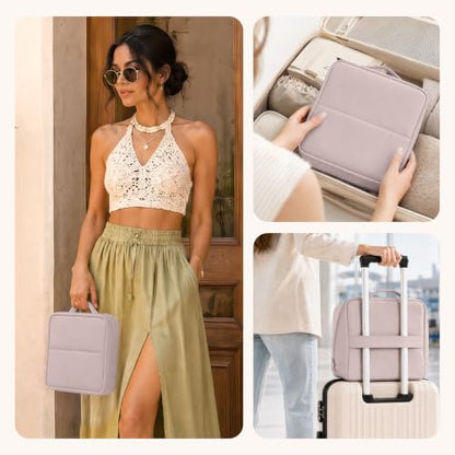 Travel Makeup Bag Standing Folding Leather Cosmetic Organizer with Handle - color: Dusty Pink, size: X-Large