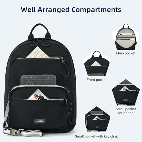 HanTrip 13 Inch Mini Small Travel Backpack Cary on For Women Men, Black - color: Black, size: 13 Inch