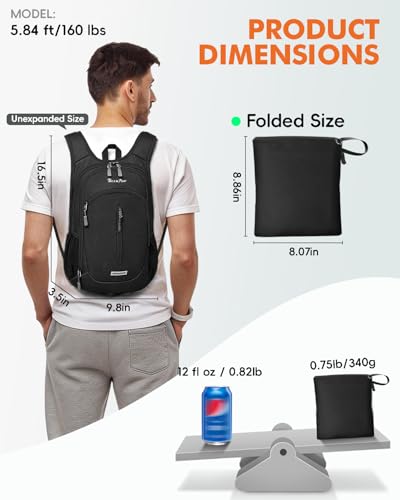 Seektop Small Hiking Backpack Expandable 12L-15L - color: Black