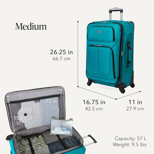 SwissGear Sion Softside Expandable Roller Luggage, Teal, 3 Piece Set (21/25/29) - color: Teal, size: 3-Piece Set (Carry-On/Medium/Large)