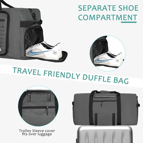 Goloni 80L Foldable Duffle Bag for Travel, Large Durable Travel Duffel Bag - color: Grey, size: 80L