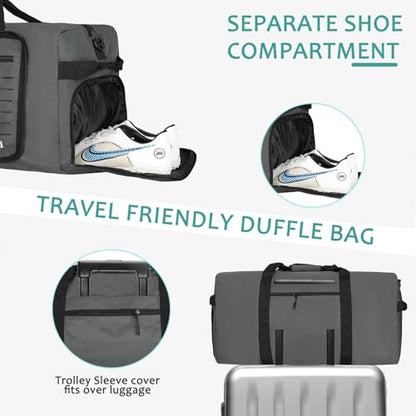 Goloni 80L Foldable Duffle Bag for Travel, Large Durable Travel Duffel Bag - color: Grey, size: 80L