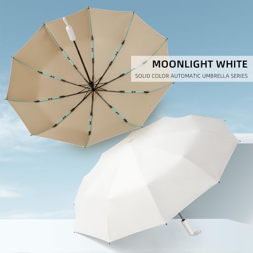 Folding Umbrella Anti-UV Compact Durable Folding Umbrella Auto Open Close Windproof Travel Umbrella Premium Grip Fits Backpack - color: Moonlight White