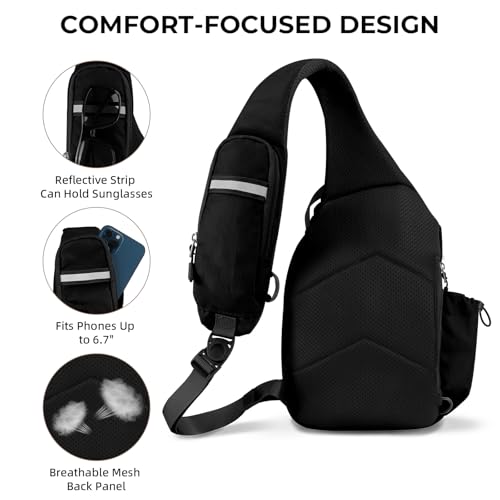 Crossbody Sling Bag, RFID Travel Hiking Sling Backpack, Compact EDC Bag - color: Black