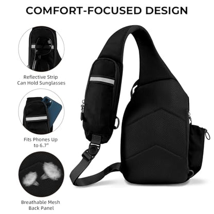 Crossbody Sling Bag, RFID Travel Hiking Sling Backpack, Compact EDC Bag - color: Black