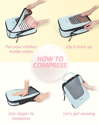 Bagsmart Compression Packing Cubes, Travel Bag Cruise Ship Essentials - color: Sky Blue, size: 6 Set