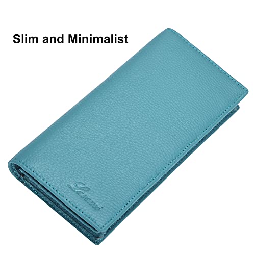 Lavemi Ultra Slim Thin Leather Women Wallet RFID Blocking Credit Card Holder Bifold Long Ladies Billfold - color: 2- Light Green