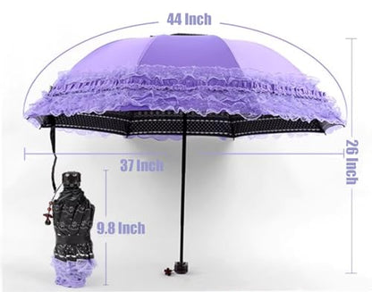 MizHome Folding Compact Umbrella for Women Lightweight Portable UPF 50+ Travel Parasol - color: White