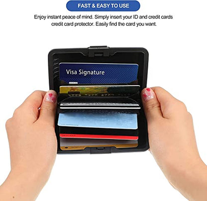 SCYORK (Pack of 2) Credit Card Holder Slim Mini RFID Blocking Credit Card Protector Aluminum Business Card Case Metal ID Organizer Wallet with 6 Slots for Women Men (Red, Blue)
