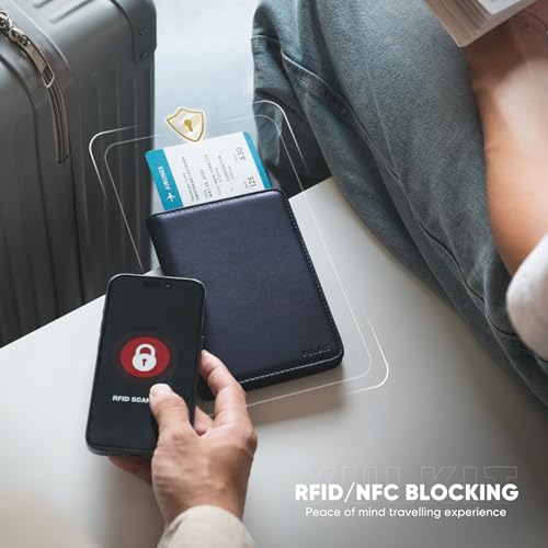 VULKIT Passport Holder For Travel With Magnetic Closure RFID Blocking Travel Wallet Passport Book Cover Boarding Pass Holder Travel Essentials - color: Nappa Navy