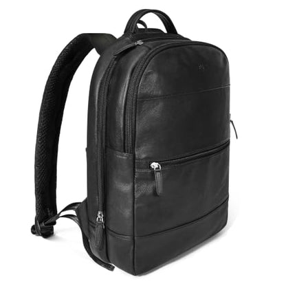 Genuine Leather Backpack for Men and Women, Minimalistic Backpack, Handmade Retro Style 15.6" Laptop Bag, Daypack with Utility Pockets & Trolley Sleeve - Black - color: Black
