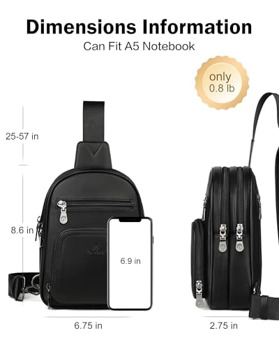 FADEON Sling Bags for Women Crossbody Bag, Designer PU Leather Sling Purse - color: Pure Black, size: Small