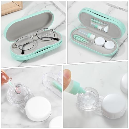 MoKo Double Eyeglass Case,Glasses and contact case 2 in 1 with Mirror - color: Green