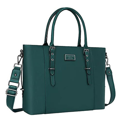 MOSISO Laptop Bag for Women, 17.3 inch PU Leather Shoulder Laptop Tote Bag - color: Deep Teal, size: 17.3 inch