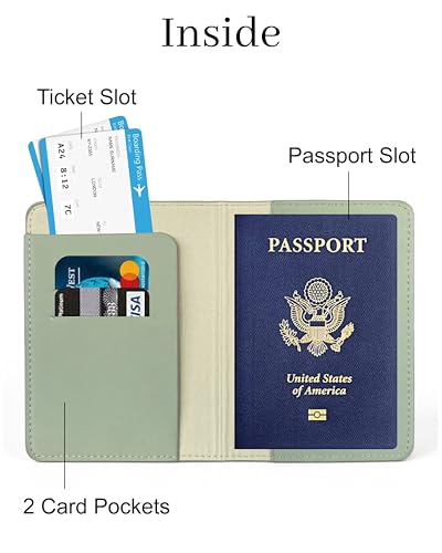 Passport Holder for Travel Essentials RFID Blocking PU Leather - color: Sage Green