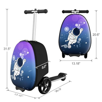 Baotree 2-in-1 Ride-On Scooter Suitcase, Scooter Luggage for Kids Ages 5-12, Foldable & Lightweight Carry with LED Light-Up Wheels - color: Blue