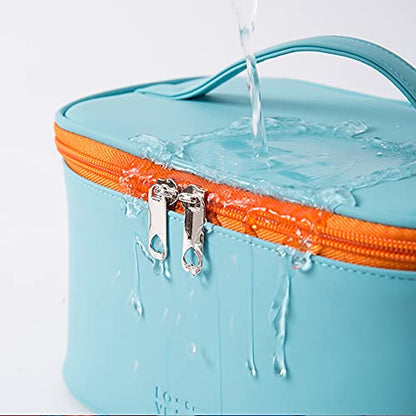Meiyuuo Travel Makeup Bag for Women, PU Leather Cosmetic Bag, Cyan Blue - color: Cyan Blue