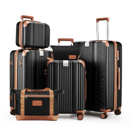 Luggage Set 6 Piece Luggage with PC+ABS Hardshell TSA Lock Spinner Wheels Carry on Lightweight Suitcase Cup Holder，YKK Zippers and Hoot(Black, 6 piece sets（14/20/24/28/DB/TB）) - color: Black, size: 6 piece sets（14/20/24/28/DB/TB）