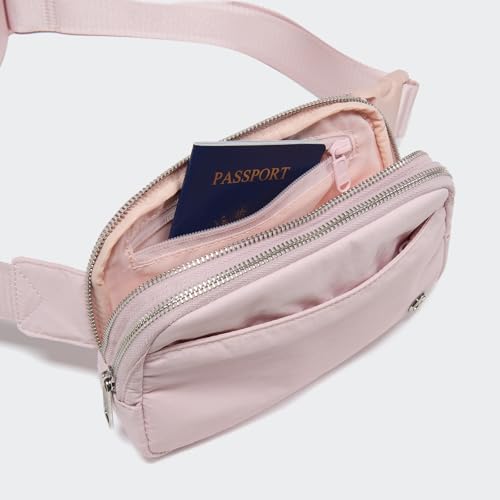Pander Nylon Fanny Pack Belt Bag for Women with 5 Zipper Pockets - color: Pink