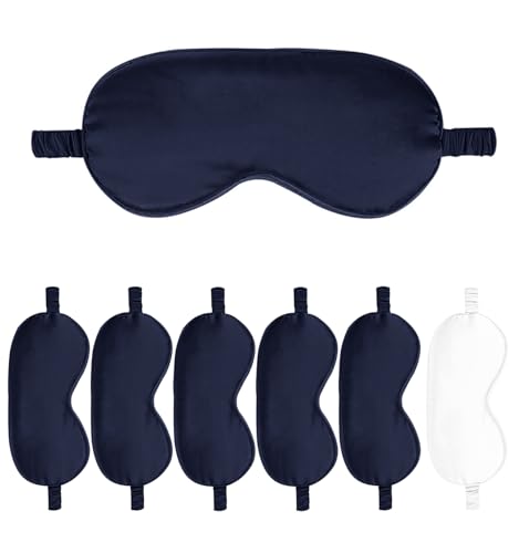 7PACK Satin Eye Mask Silk Sleep Masks Silky Blackout Eyes Covers Sleeping Blindfold Eyeshade Wedding Bridal Gift Travel Naps - color: Navy