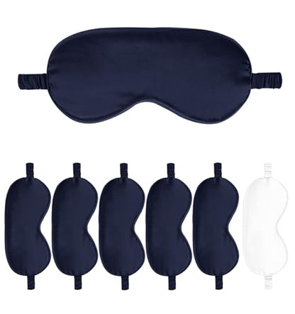7PACK Satin Eye Mask Silk Sleep Masks Silky Blackout Eyes Covers Sleeping Blindfold Eyeshade Wedding Bridal Gift Travel Naps - color: Navy