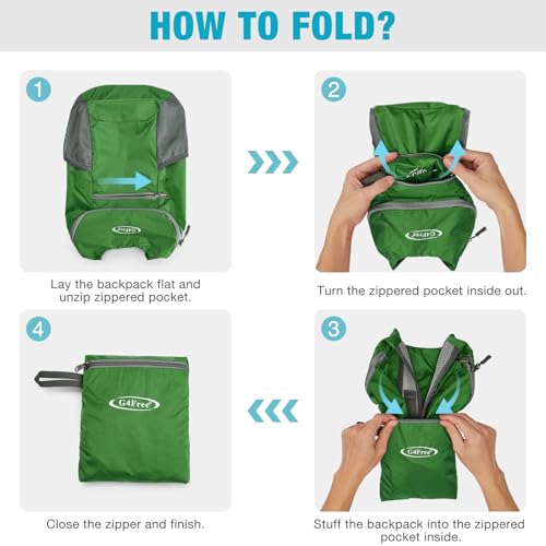 G4Free 10L Lightweight Packable Hiking Backpack, Nylon Daypack Daily Travel - color: Green, size: Small