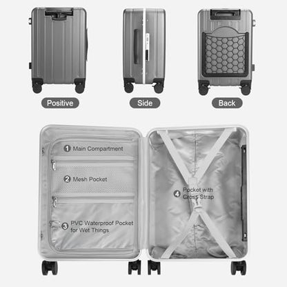 MRPLUM 20" Carry On Luggage Double Handle Suitcase with Net Pocket,Grey - color: Grey