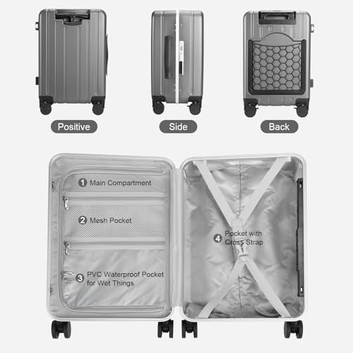 MRPLUM 20" Carry On Luggage Double Handle Suitcase with Net Pocket,Grey - color: Grey