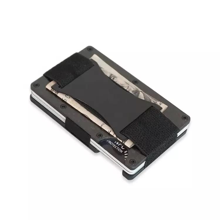 Minimalist Metal Carbon Fiber RFID Blocking Wallet with Cash Strap