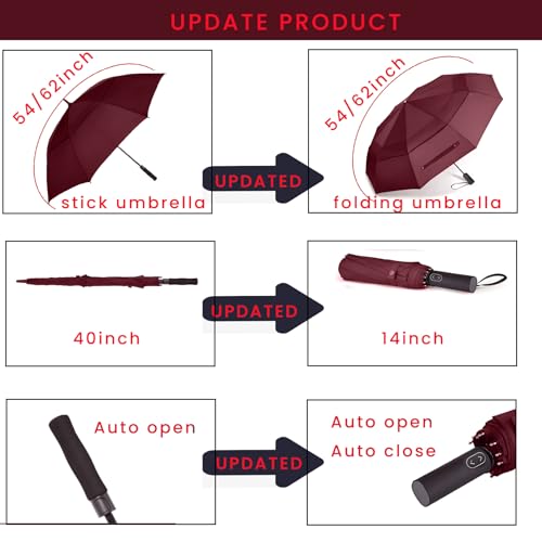 MRTLLOA Compact Golf Umbrella, 10 Ribs Vented Windproof Travel - color: Purple, size: 62 Inch