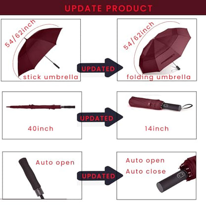 MRTLLOA Compact Golf Umbrella, 10 Ribs Vented Windproof Travel - color: Purple, size: 62 Inch