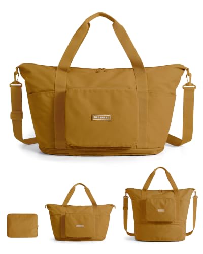 BAGSMART Foldable Travel Bag, 37L Expandable Personal Item Bag - color: Yellow Brownstone