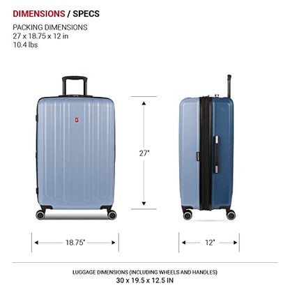 SwissGear Duet Expandable Luggage, Hard Shell Large Luggage with Spinner Wheels - color: Light Blue/Navy, size: Checked-Large 28-Inch