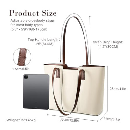 MFFOR Genuine Leather Tote Bag for Women, Large Shoulder Handbags - color: Beige